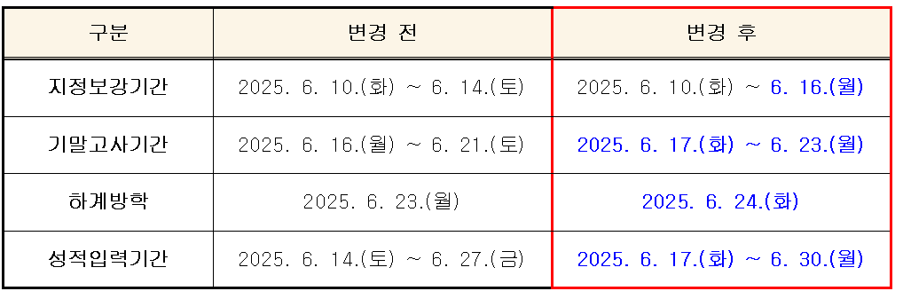 학사일정 변경