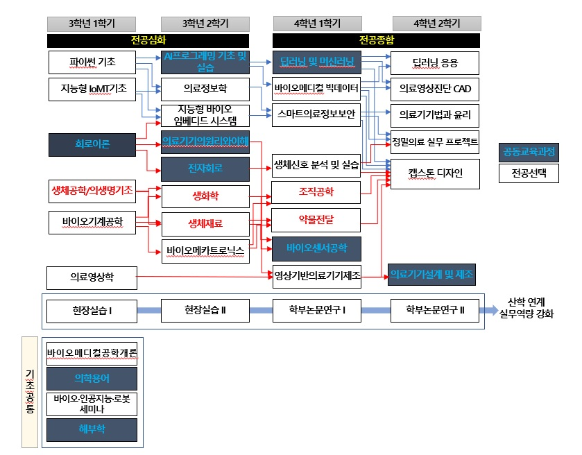 바이오메디컬융합전공 이수체계도 이미지입니다. 자세한 내용은 하단을 참고해주세요.